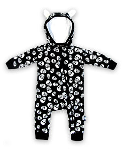 Polka Skulls Baby Hooded Romper