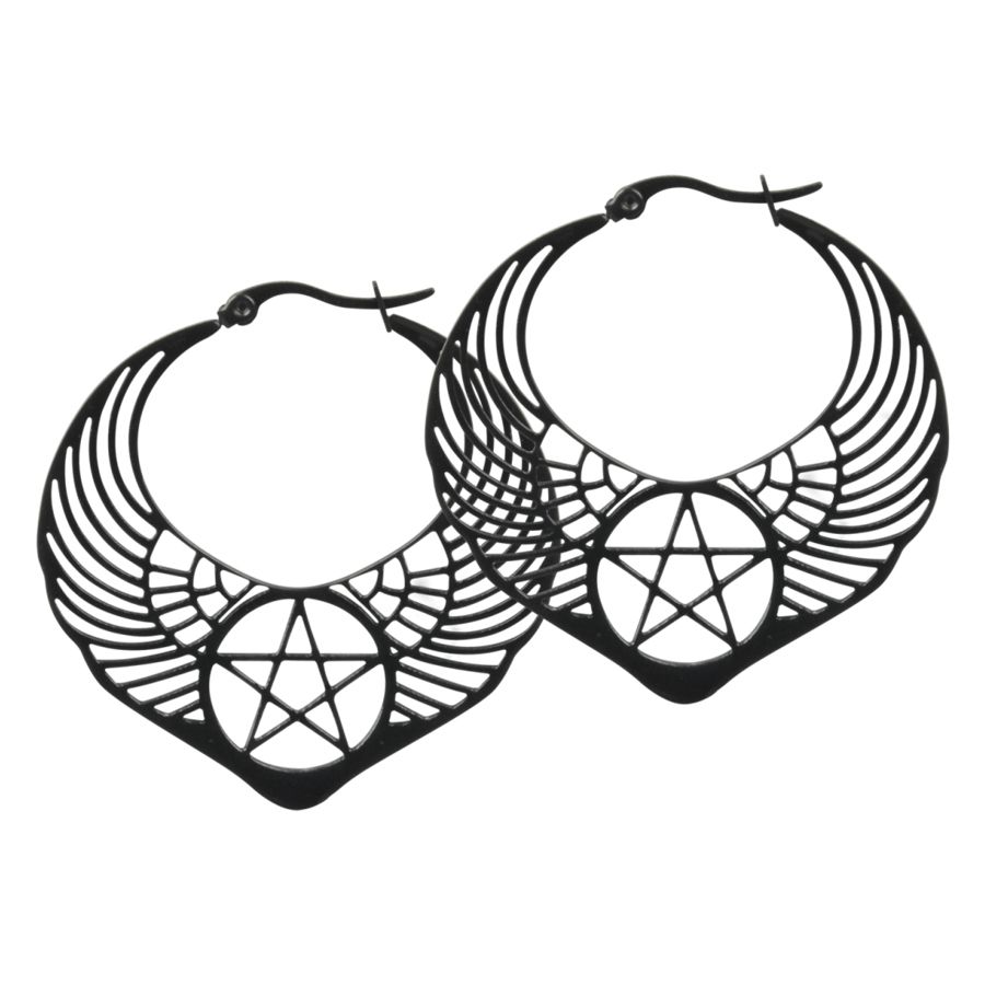 Winged Pentagram Hoops